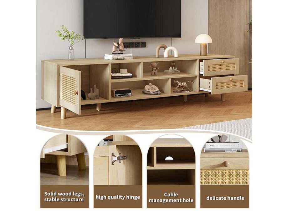 ModernLuxe Tv-Meubel | Tv-Meubel Van 160 Cm - 1 Deur, 2 Laden En 4 Vakken - Naturel