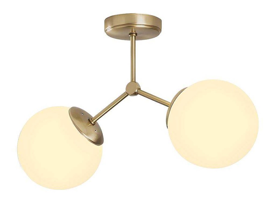 OZAIA Plafondlamp | Metalen Plafondlamp Met 2 Bollen Damar - L. 44 X H. 28 Cm - Wit En Goudkleurig