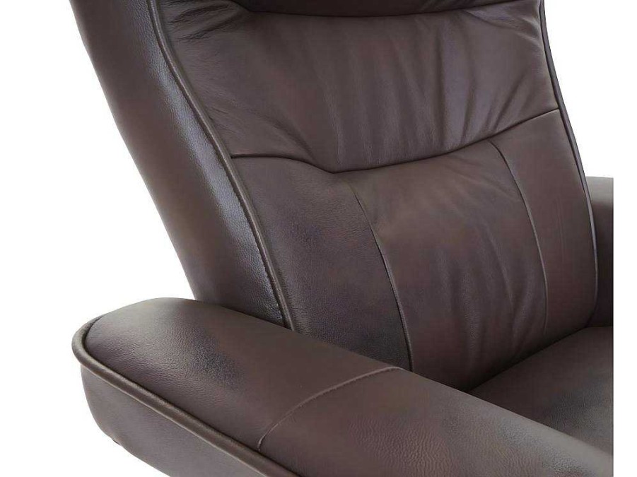 Vente-unique Fauteuil Leer | Edmonton Fauteuil Met Kruk, Bruin, Naturel Bruin