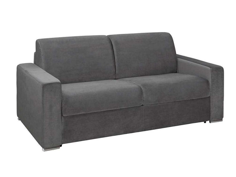 Vente-unique Speciale Modellen Zitbanken & Fauteuils | Driezits Express Bedbank Van Fluweel Calito - Antraciet - Tweepersoonsbed 140 Cm - Matras 14 Cm