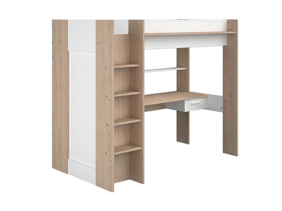 Vente-unique Kinderbed Hoogslaper | Hoogslaper Met Bureau En Kast - 90 X 200 Cm - Wit En Naturel - Auckland