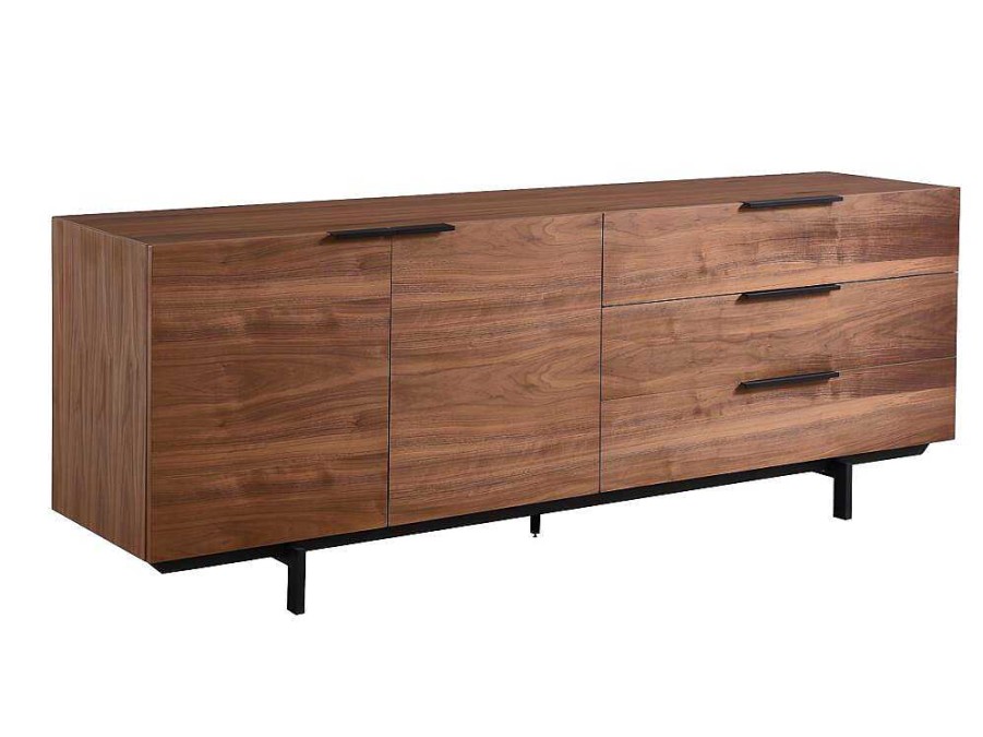 Vente-unique Buffetkast | Buffetkast Tayron - 2 Deuren En 3 Laden - Mdf En Metalen Poten - Kleur: Walnoot