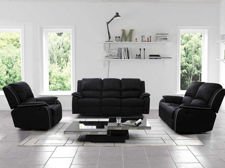 Vente-unique Set Zitbank + Fauteuil | Driezits Relaxbank En Relaxfauteui Van Microvezel Hernani - Grijs