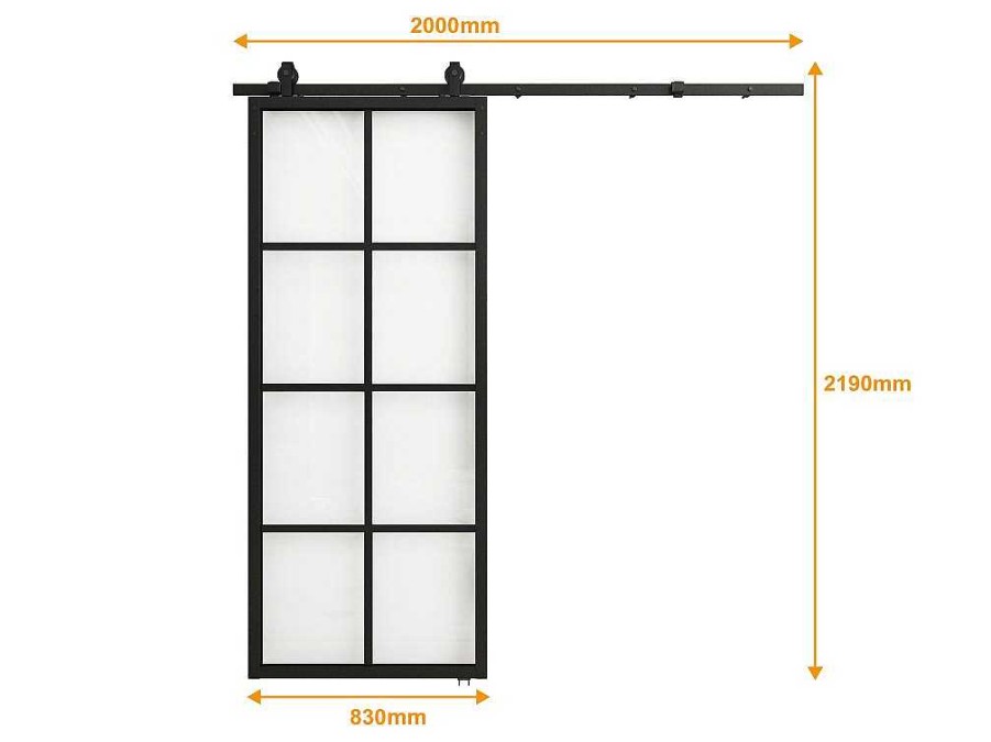 Vente-unique Schuifdeur | Hangende Schuifdeur H205 X L83 Cm Van Aluminium En Transparant Gehard Glas Wilden