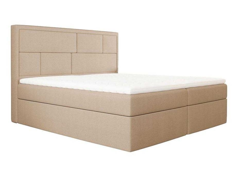 DREAMEA Boxspringbed | Complete Decoratieve Beddenset Met Hoofdbord + Opbergruimte + Matras + Dekmatras - 160 X 200 Cm - Beige - Loumia Van Dreamea