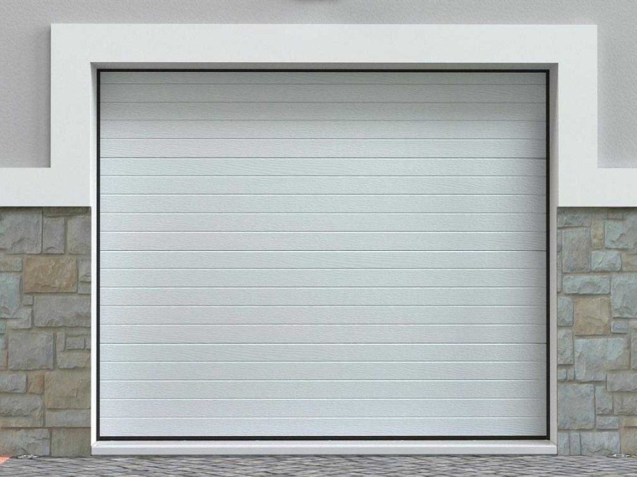 Vente-unique Garagedeur | Sectionale Garagedeur Wit Gegroefd Effect Met Motor - Noria