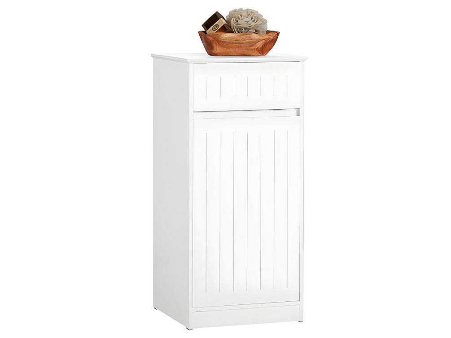 Sobuy Toiletmeubel | Sobuy Linnenkast, Wasmand, Badkameronderkast, Toiletkast, Opbergmeubel Met 1 Lade En 1 Uitneembare Wasmand, Wit, 40X39X86Cm, Bzr110-W