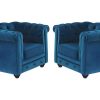 Vente-unique Fauteuil Stof | Set Van 2 Fauteuils Chesterfield - Fluweel - Eend Blauw