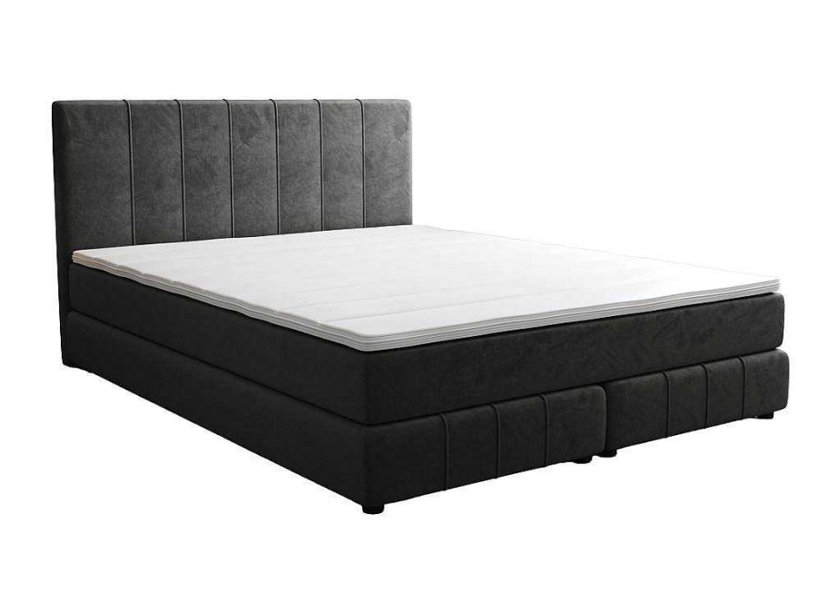 Ysmée Boxspringbed | Complete Set Met Boxspring En Hoofdbord + Bedbodem + Matras + Topmatras - 180 X 200 Cm - Fluweel - Donkergrijs - Hida Van Ysmee