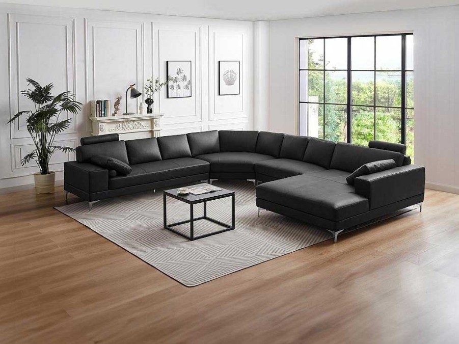 LINEA SOFA Xxl Hoekbank | Xxl Zevenzitsbank Hoogwaardig Leer Donatello Ii - Zwart - Hoek Rechts