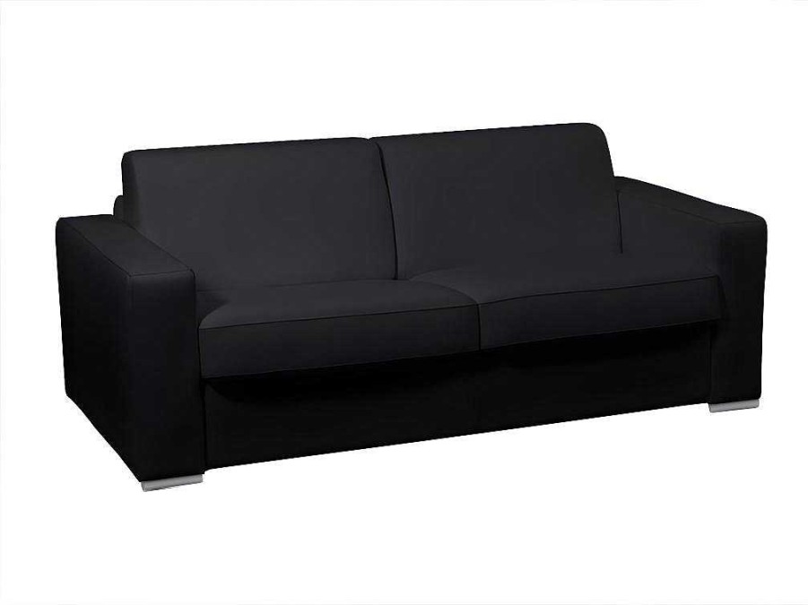 LINEA SOFA Slaapbank Met Matras | Driezits Slaapbank 100% Buffelleer Delectea Ii - Zwart