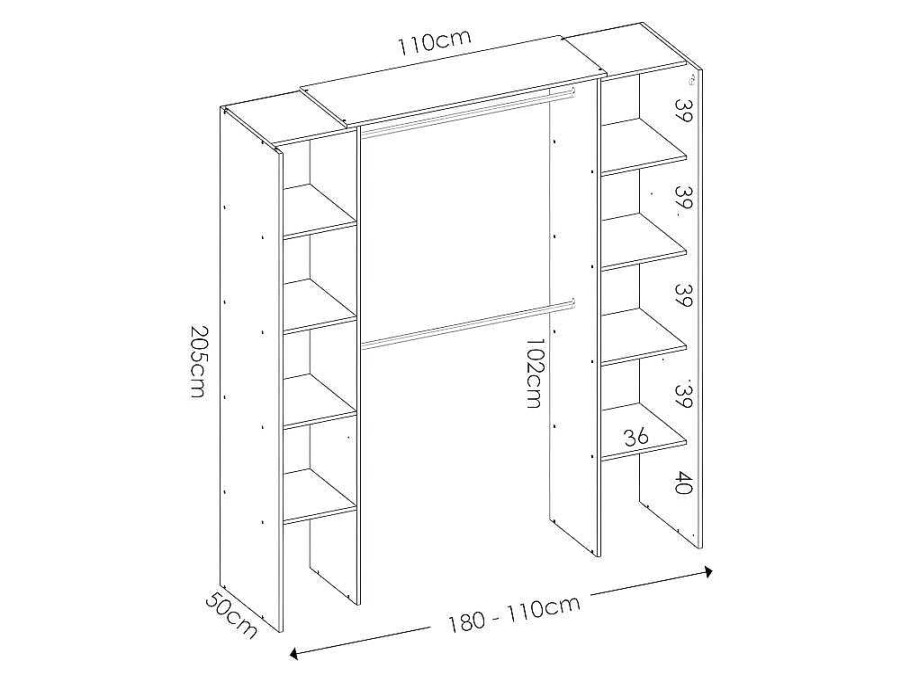 Vente-unique Kledingkast | Verstelbare Kledingkast Dorian - L164/234 Cm - Eiken En Antraciet