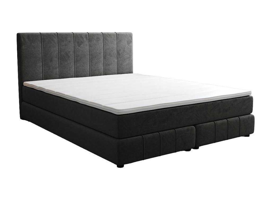 Ysmée Boxspringbed | Complete Set Met Boxspring En Hoofdbord + Bedbodem + Matras + Topmatras - 160 X 200 Cm - Fluweel - Donkergrijs - Hida Van Ysmee