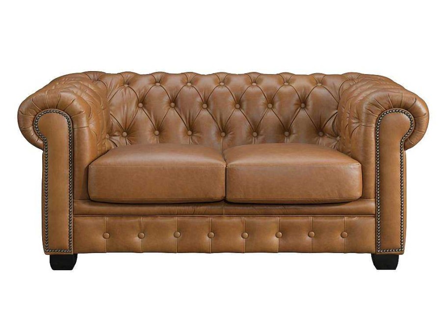 LINEA SOFA Leren Zitbank | Chesterfield 2-Zitsbank Brenton 100% Buffelleer - Vintage Caramel