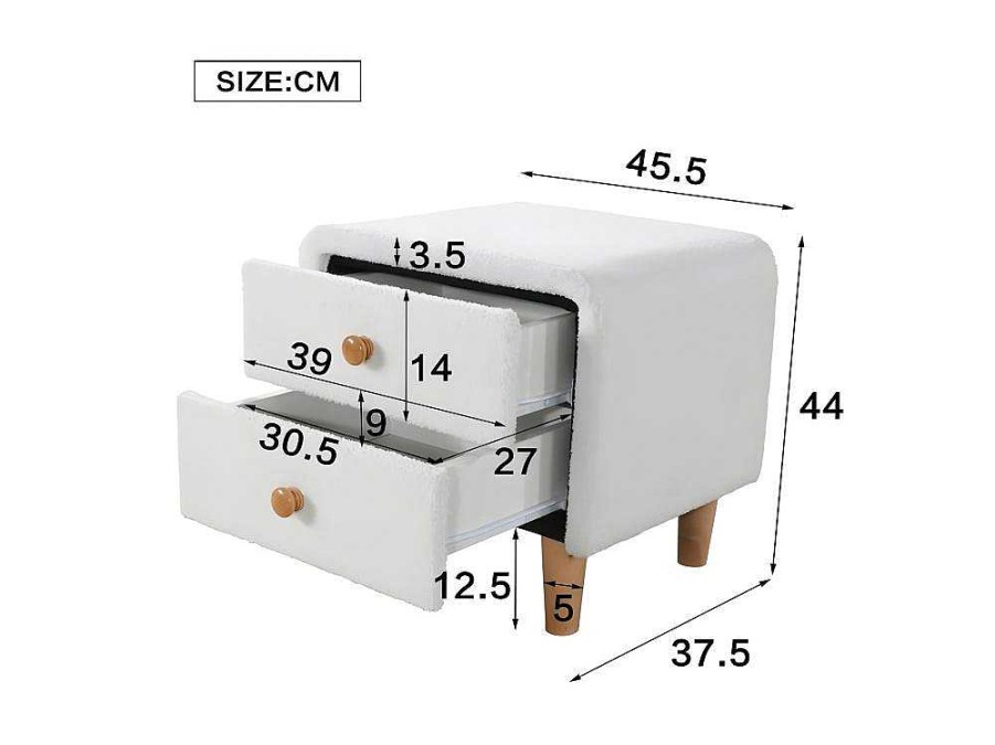 ModernLuxe Nachtkastje | Gestoffeerd Nachtkastje In Kasjmier En Mdf - 2 Laden - Houten Poten - Wit