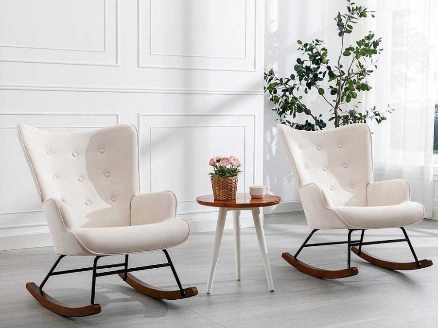 Vente-unique Fauteuil Stof | Schommelstoel Van Beige Gechineerde Stof Elmina Ii