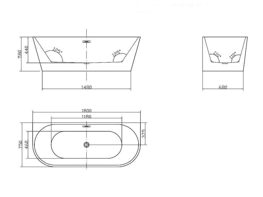 Shower & Design Halfvrijstaand Bad | Halfvrijstaand Bad Divina -200L - 150X75X58Cm - Wit