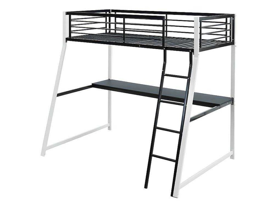 Vente-unique Kinderbed Hoogslaper | Hoogslaper Malicia - 90 X 190 Cm - Met Hoekbureau - Zwart En Wit + Matras