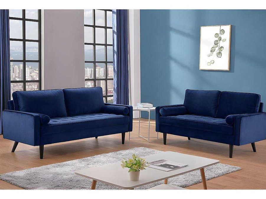 Vente-unique Aanbiedingen: Zitbank & Fauteuil | Drie- En Tweezitsbank Van Fluweel Fleuet - Donkerblauw