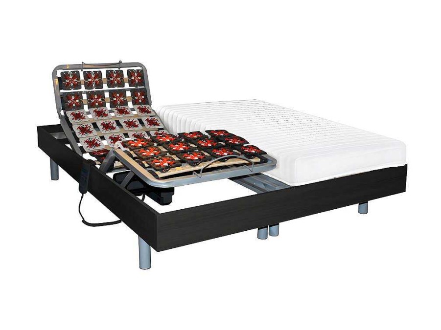 DREAMEA Elektrisch Relaxatiebed | Elektrisch Bed Bedbodem En Matras Latex-Instap Cassiopee Iii Van Dreamea - Zwart - Motoren Okin - 2X70X190 Cm