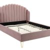 Vente-unique Tweepersoonsbed | Bed Met Glooiend Hoofdeinde - 160 X 200 Cm - Fluweel - Oud Roze - Sagali