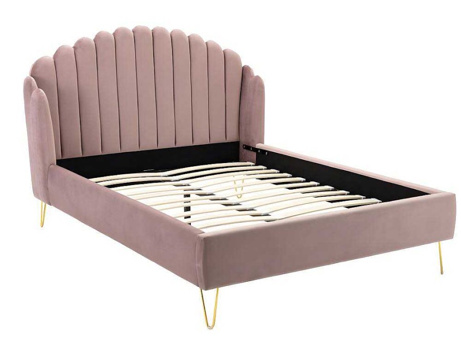 Vente-unique Tweepersoonsbed | Bed Met Glooiend Hoofdeinde - 160 X 200 Cm - Fluweel - Oud Roze - Sagali