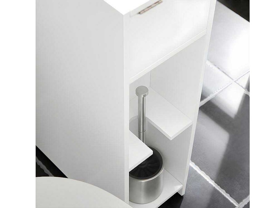 Sobuy Toiletmeubel | Sobuy Compacte Toiletkast, Smal Badkameropbergmeubel Op Wielen, Toiletrolhouder Met 1 Kanteldeur, 2 Laden En 1 Open Achtercompartiment, Veelzijdige Opbergwagen, 60X20X75 Cm, Bzr111-W