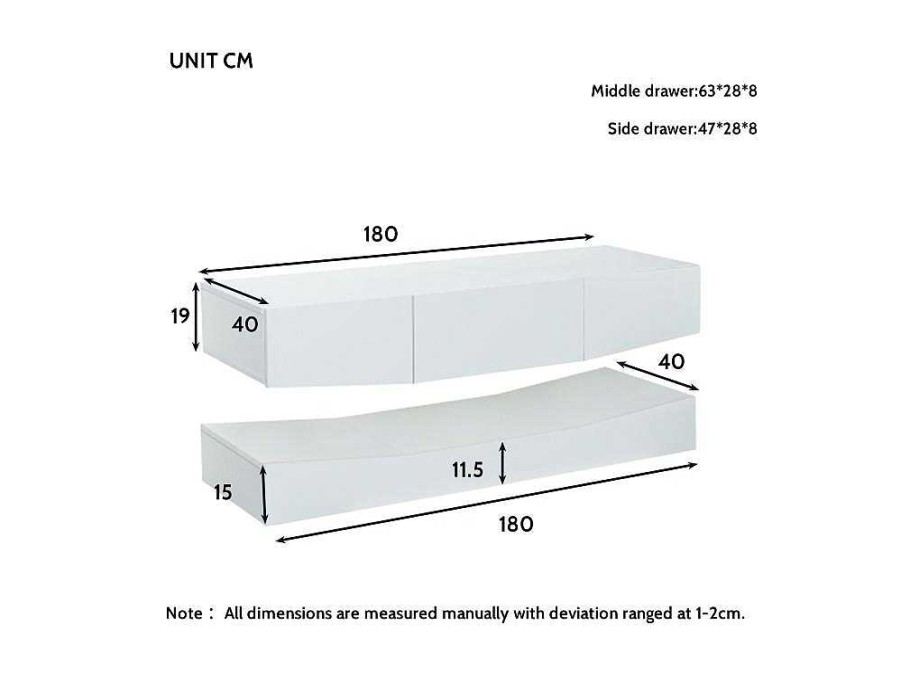 Vente-unique Tv-Meubel | Hangend Tv-Meubel - Glanzend Gelakt - Led'S - Spaanplaat - Wit