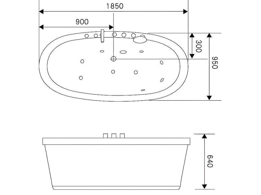 ELITESHOPPING Massagebad | Vrijstaand Wit Ovaal Whirlpoolbad 185 X 95 Cm 10 Jets Perlie