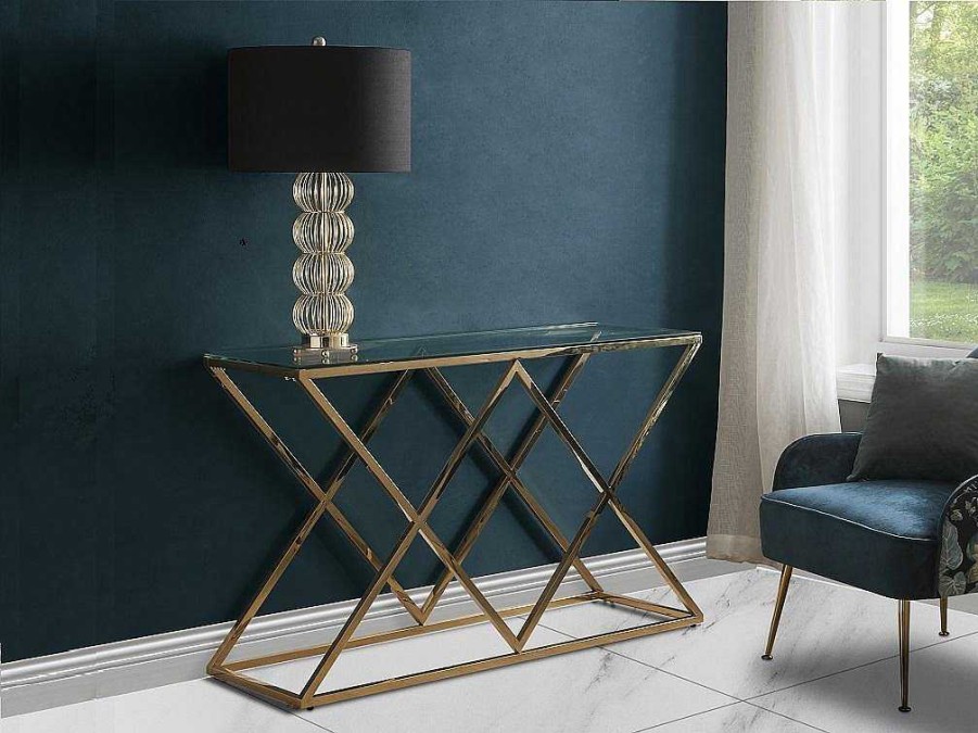 PASCAL MORABITO Sidetable | Sidetable Charlotte - Gehard Glas En Staal - Goudkleurig - Van Pascal Morabito