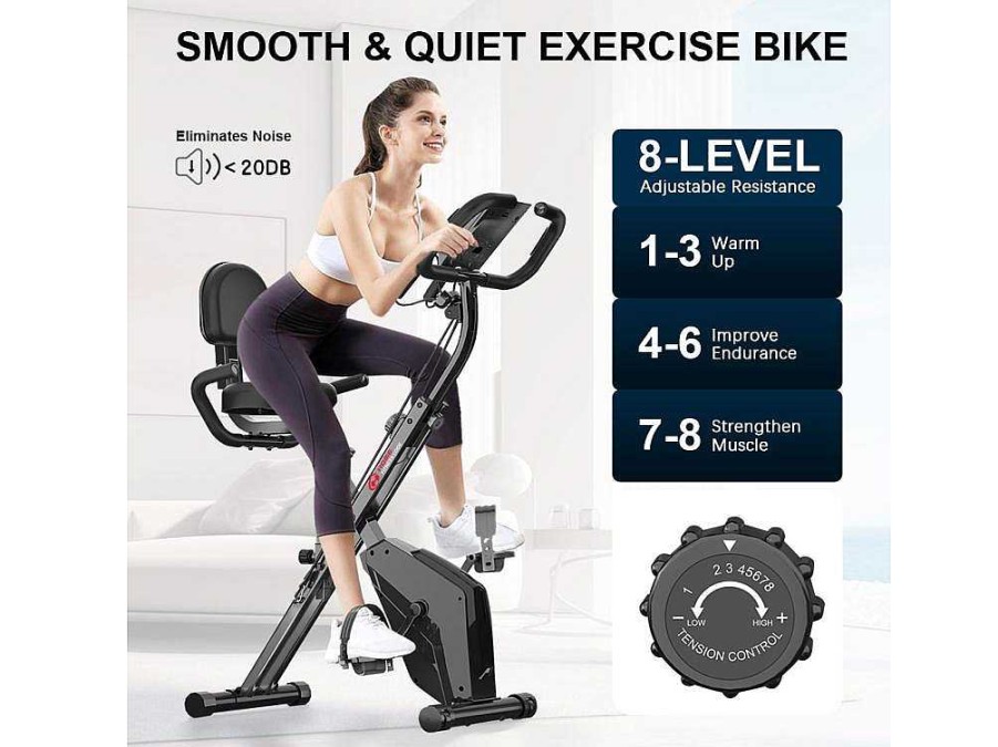 Vente-unique Fitness | 3 In 1 Opvouwbare Hometrainer, Magnetische X-Bike Ligfiets Fitness Bike Met 8-Level Verstelbare Weerstand Voor Home Gym Workout