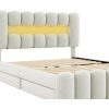 ModernLuxe Fluwelen Bed | Gestoffeerd Bed 140X200Cm Met 4 Lades - Met Led + Usb Oplaadpoort + Lezer - Beige