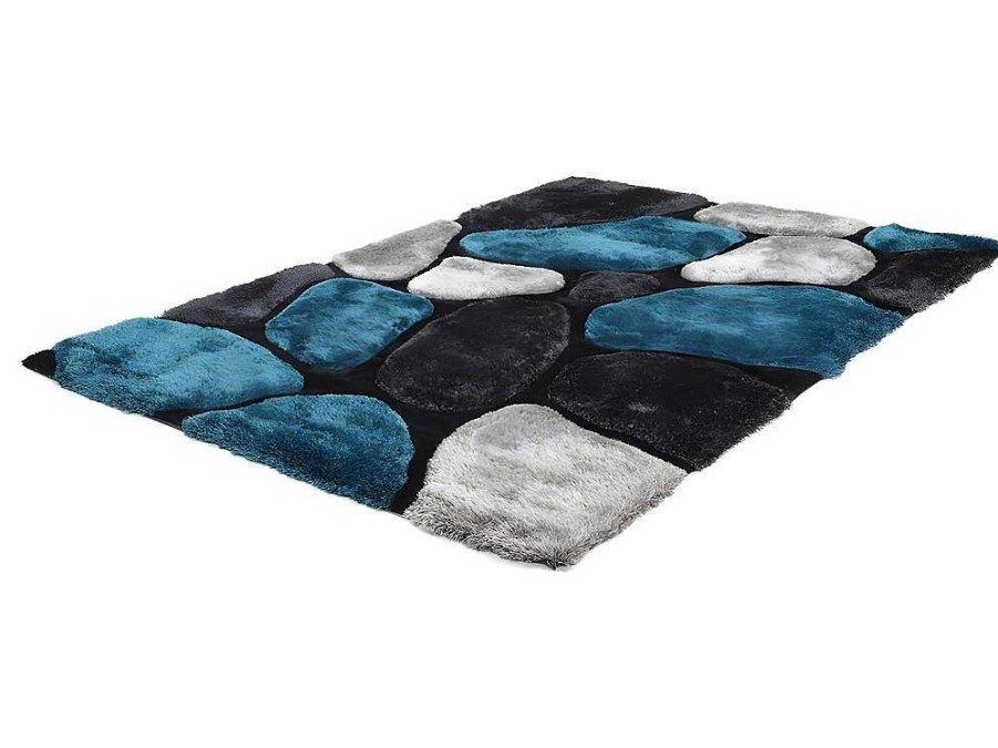 OZAIA Klein Tapijt | Shaggy Tapijt Pietra Turquoise En Grijs - Polyester - 120 X 170 Cm