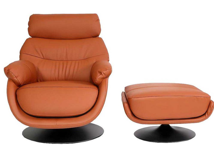 Vente-unique Fauteuil Leer | Relaxfauteuil Met Kruk Mcw-K99, Bruin