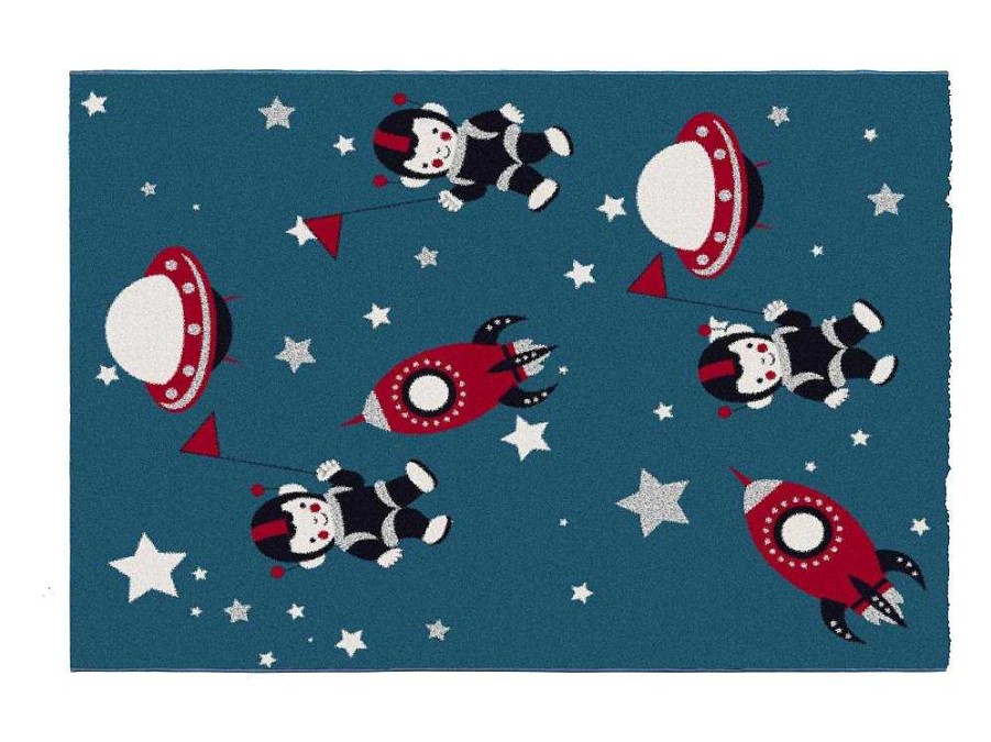 OZAIA Kindervloerkleed | Tapijt Voor Kinderen Met Astronautenmotieven - Glanzende Lurex-Afwerking - 120 X 170 Cm - Meerdere Kleuren - Astrono