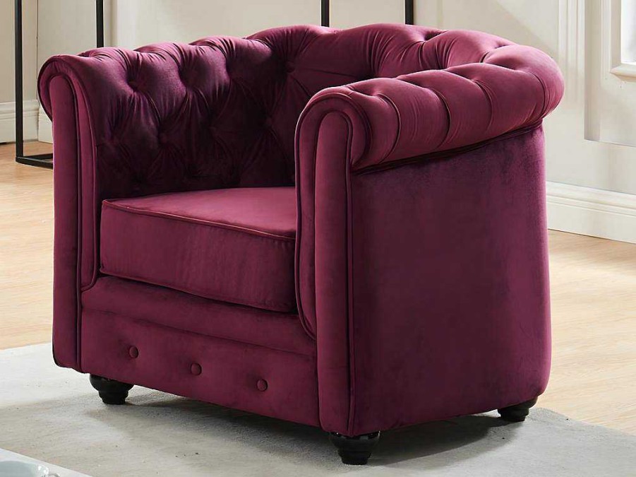 Vente-unique Fauteuil Stof | Fauteuil Chesterfield - Fluweel Paars