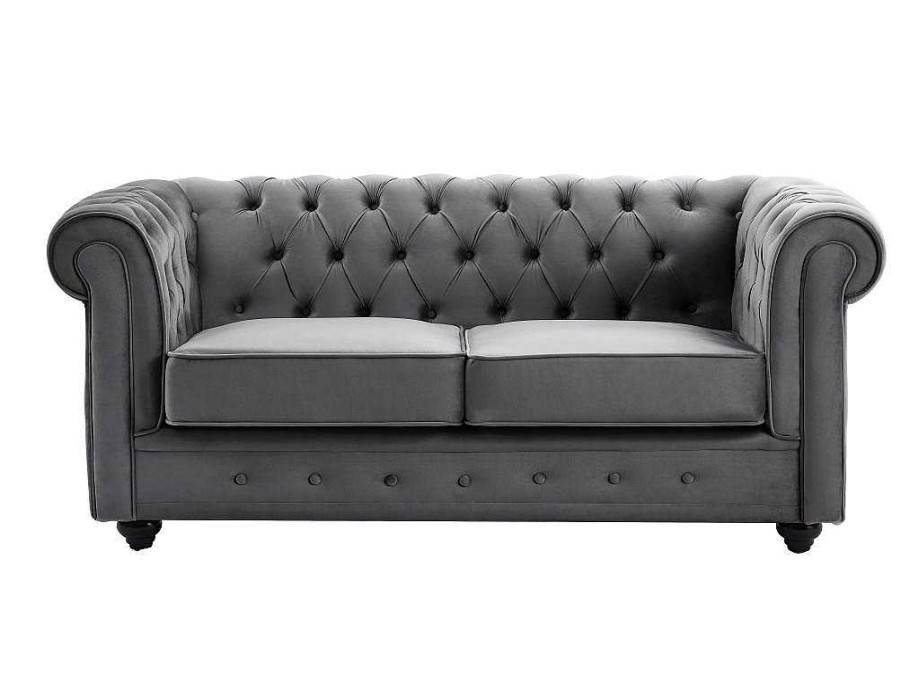 Vente-unique Tweezitsbank | Tweezitsbank Van Antracietkleurig Velours Chesterfield