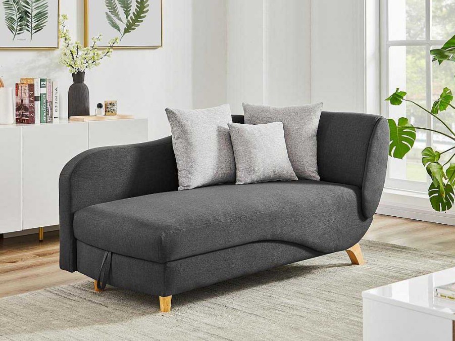 Vente-unique Chaise Longue | Slaapbank Van Antraciete Stof Met Opbergruimte - Hoek Links - Penelope