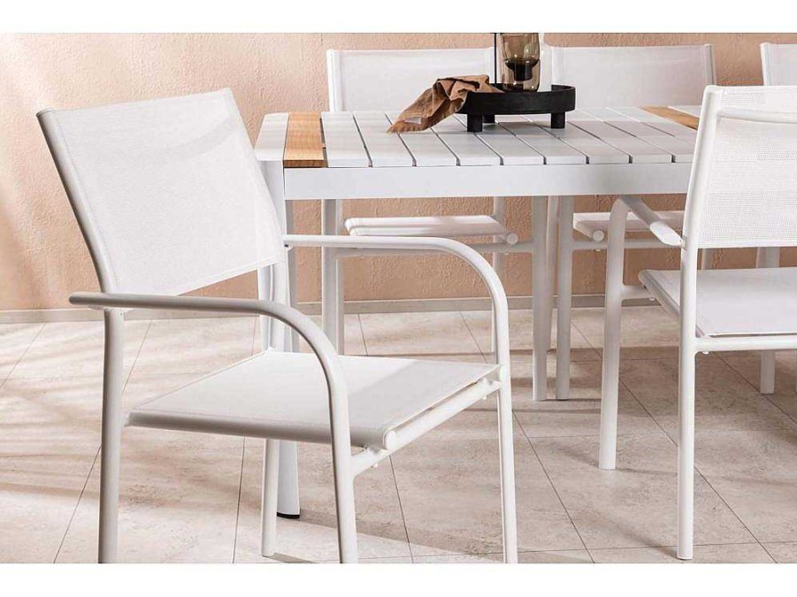 Vente-unique Loungeset | Togo Tuinmeubelset Tafel 100X200Cm Wit, 6 Stoelen Santorini Wit.