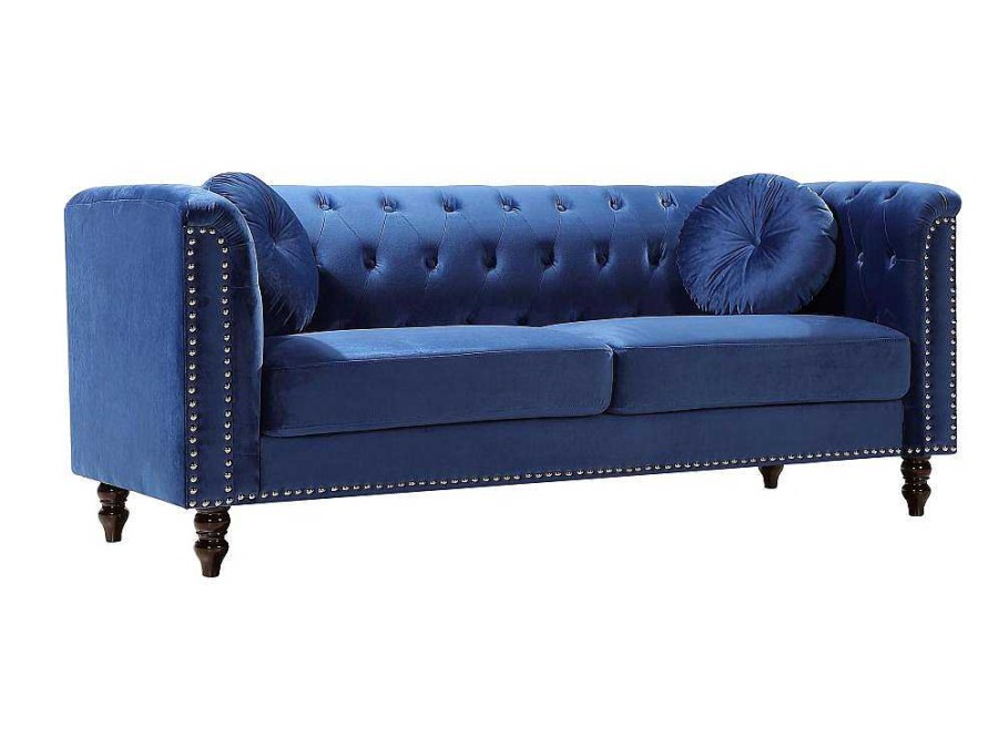 Vente-unique Chesterfield Zitbank | Driezitsbank In Koningsblauw Fluweel Turner