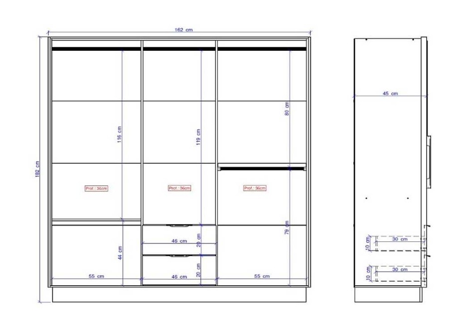 Vente-unique Kledingkast | Kast Met 6 Deuren En 2 Lades - L162 Cm - Wit - Feova