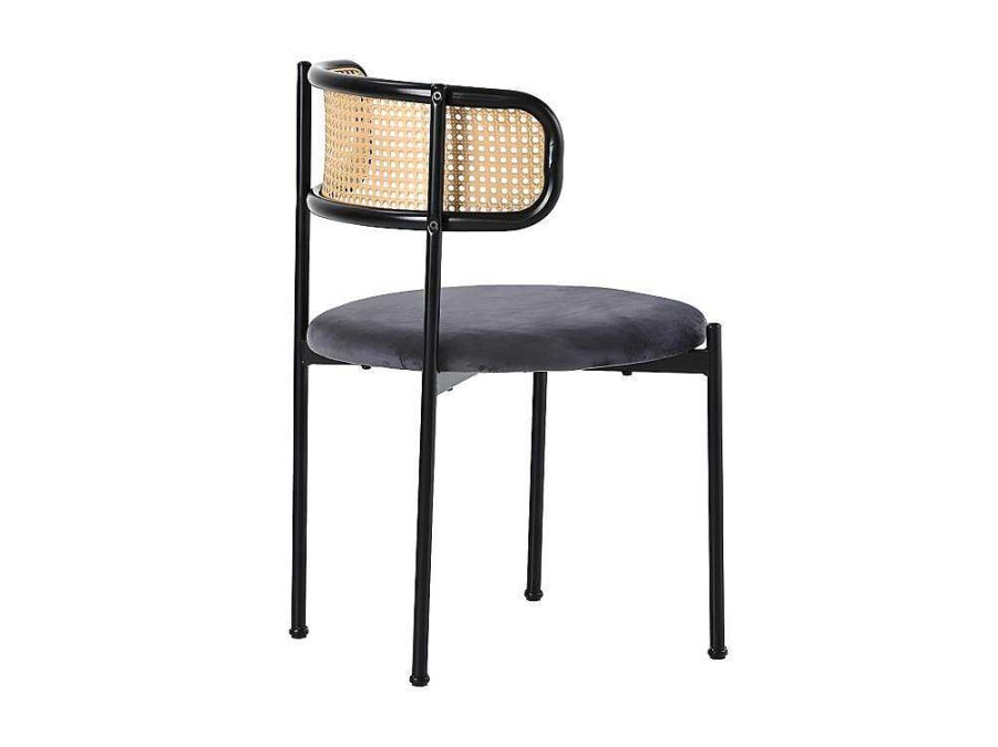 ModernLuxe Stoel | Set Van 2 Fluwelen En Rotan Stoelen - Metalen Poten - Grijs