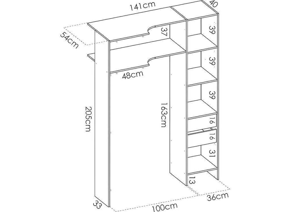 Vente-unique Kledingkast | Verstelbare Kledingkast Dorian - L164/234 Cm - Eiken En Antraciet