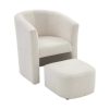 Vente-unique Fauteuil Met Holle Rugleuning | Fauteuil Met Holle Rugleuning En Poef In Witte Bouclestof Jovana