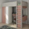 Vente-unique Kinderbed Hoogslaper | Hoogslaper - 90 X 200 Cm - Met Kast En Bureau - Roze En Wit + Matras -Nicolas