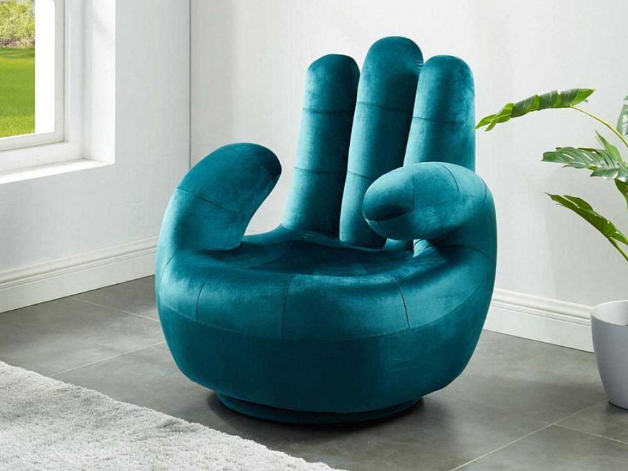 Vente-unique Handstoel | Draaibare Fauteuil Hand Catchy Van Fluweel - Eendenblauw