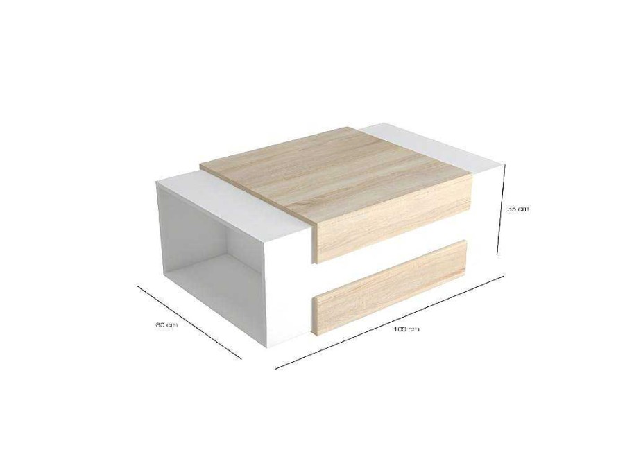 Homemania Salontafel | Simon Koffietafel, Wit, Sonoma, 100X60X35 Cm, Epikasa