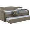 Vente-unique Bed Met Slaaplade | Uitschuifbare Slaapbank 2 X 90 X 190 Cm - Velours - Beige - Lenvia