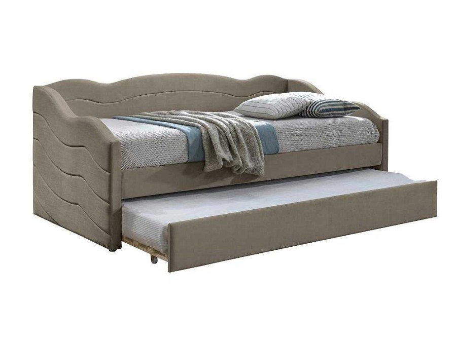 Vente-unique Bed Met Slaaplade | Uitschuifbare Slaapbank 2 X 90 X 190 Cm - Velours - Beige - Lenvia