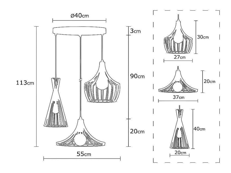 OZAIA Hanglamp | Metalen Hanglamp Mezopotamya - 3 Kappen - B55 X H113 Cm - Koperkleurig